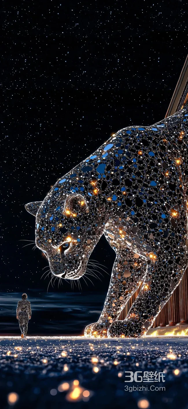 星空粒子猎豹与粒子人·梦幻科幻风超现实壁纸1