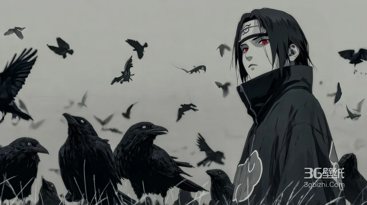 宇智波鼬·写轮眼乌鸦 火影忍者暗黑风高人气动漫壁纸1