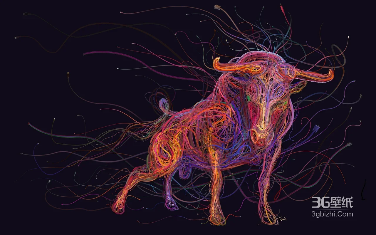 公牛·炫彩线条抽象风创意艺术电脑桌面1