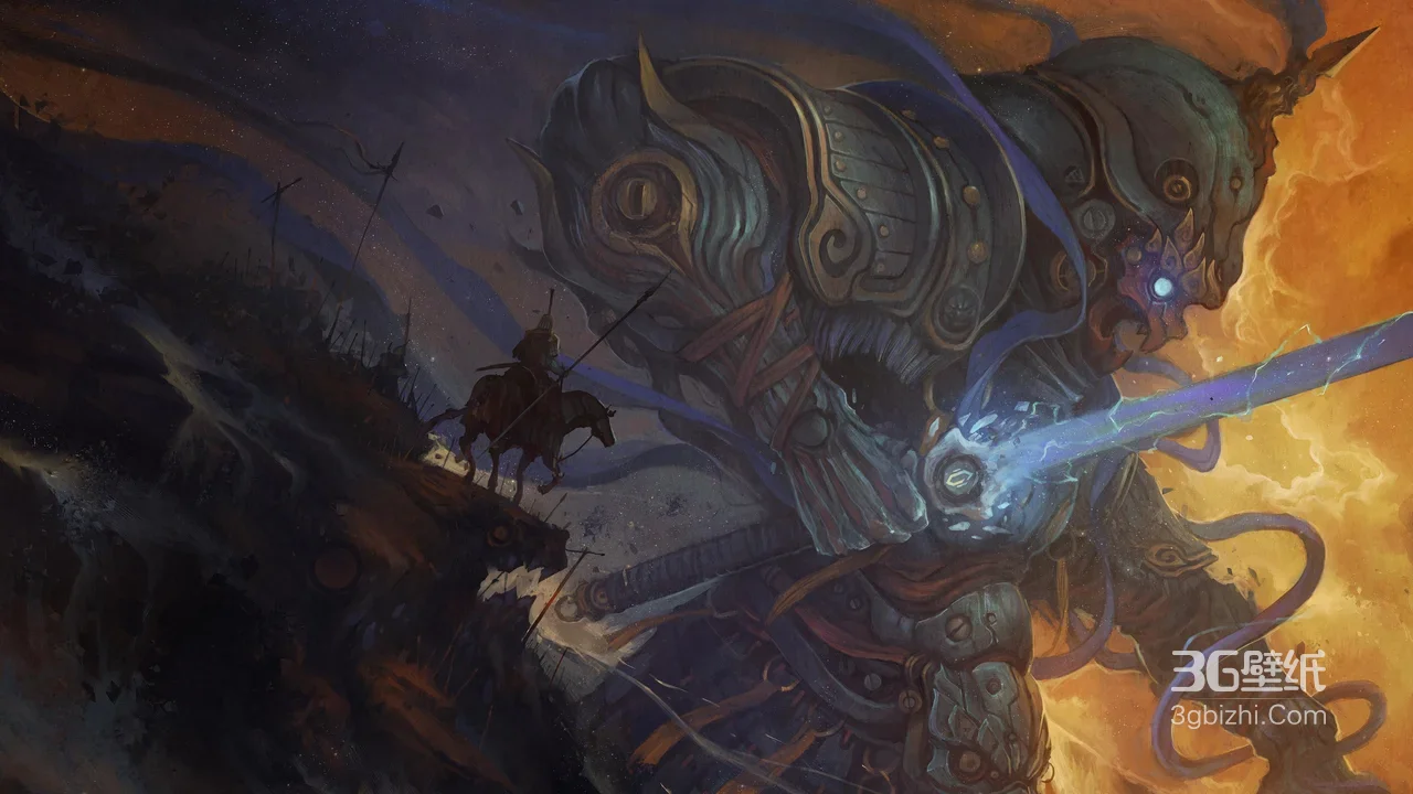 玄幻巨型机甲·蓝光斩击 暗黑国风战场 宽屏桌面背景1