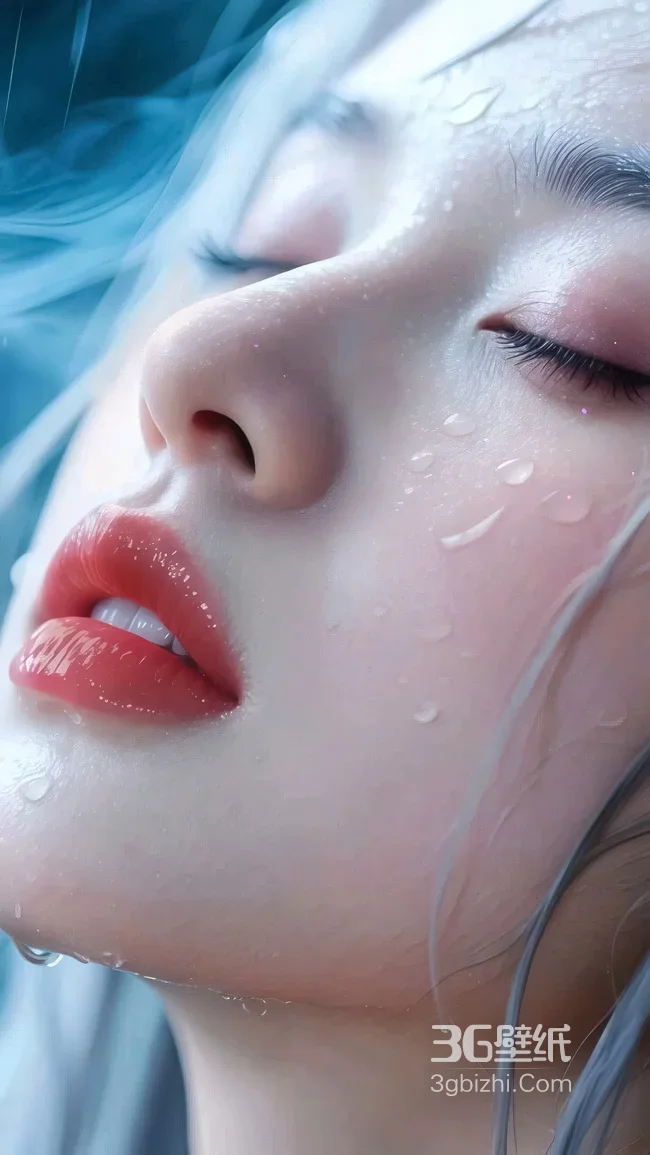 银发女子·水珠肌肤 唯美写实风原创CG 热门手机壁纸1