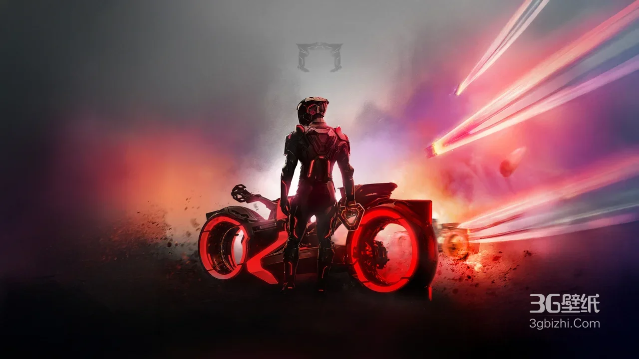 赛博朋克未来骑士·电影《创：战神》主角与发光摩托 超燃游戏风壁纸1