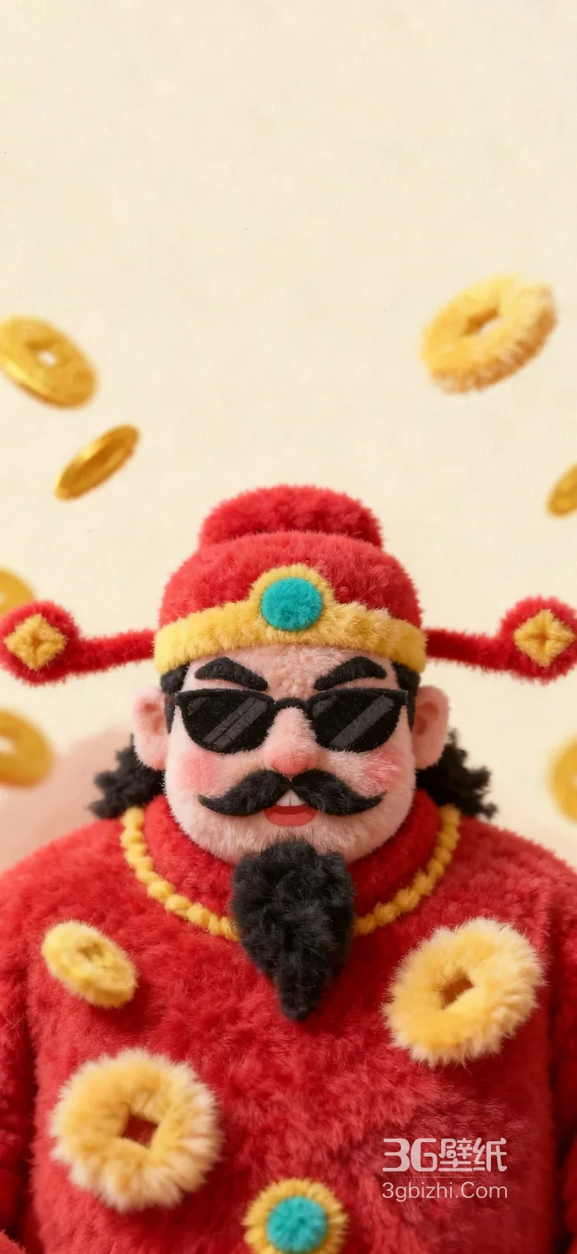 财神·毛绒国潮风 墨镜铜钱元素手机壁纸热搜款1
