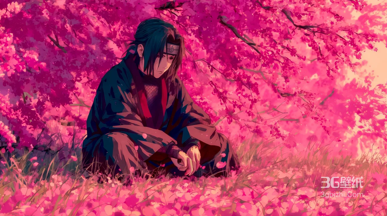 宇智波鼬·樱花丛静坐 唯美日系火影忍者动漫壁纸1