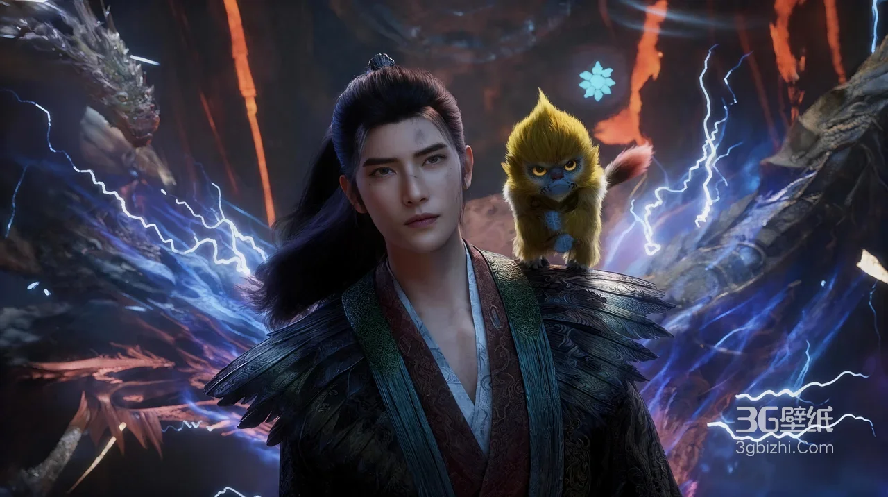 《凡人修仙传》·韩立·肩扛萌宠啼魂兽，身披风雷翅国风玄幻宽屏电脑壁纸1