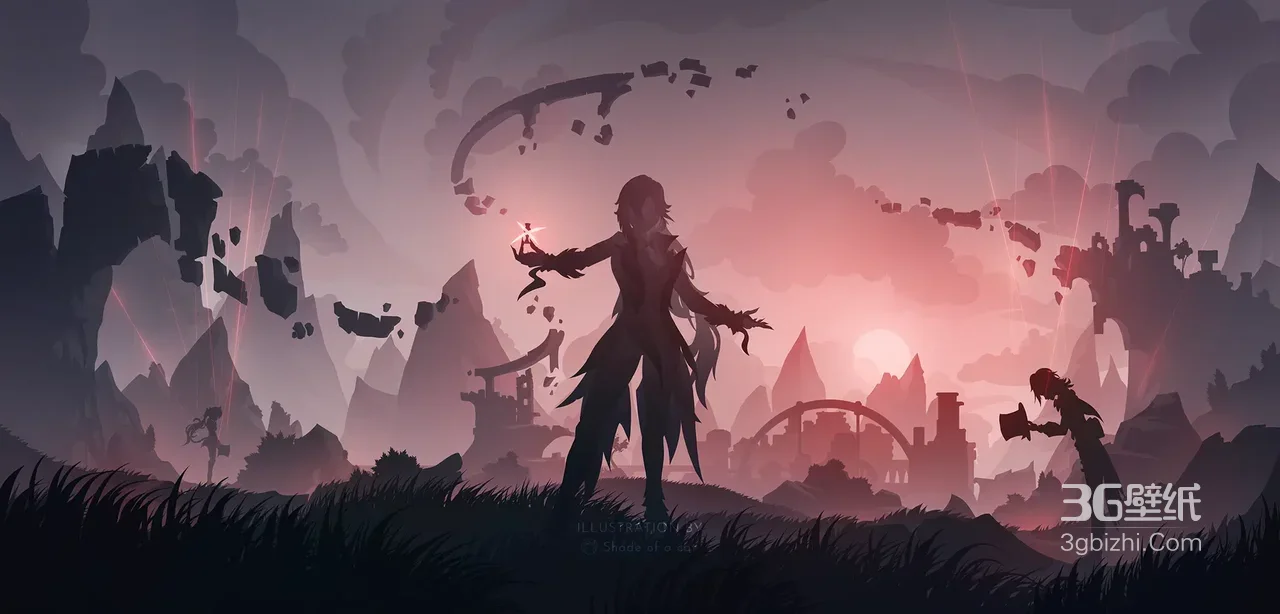 暗黑剪影风魔法操控者 碎岩废墟宽屏车机壁纸1