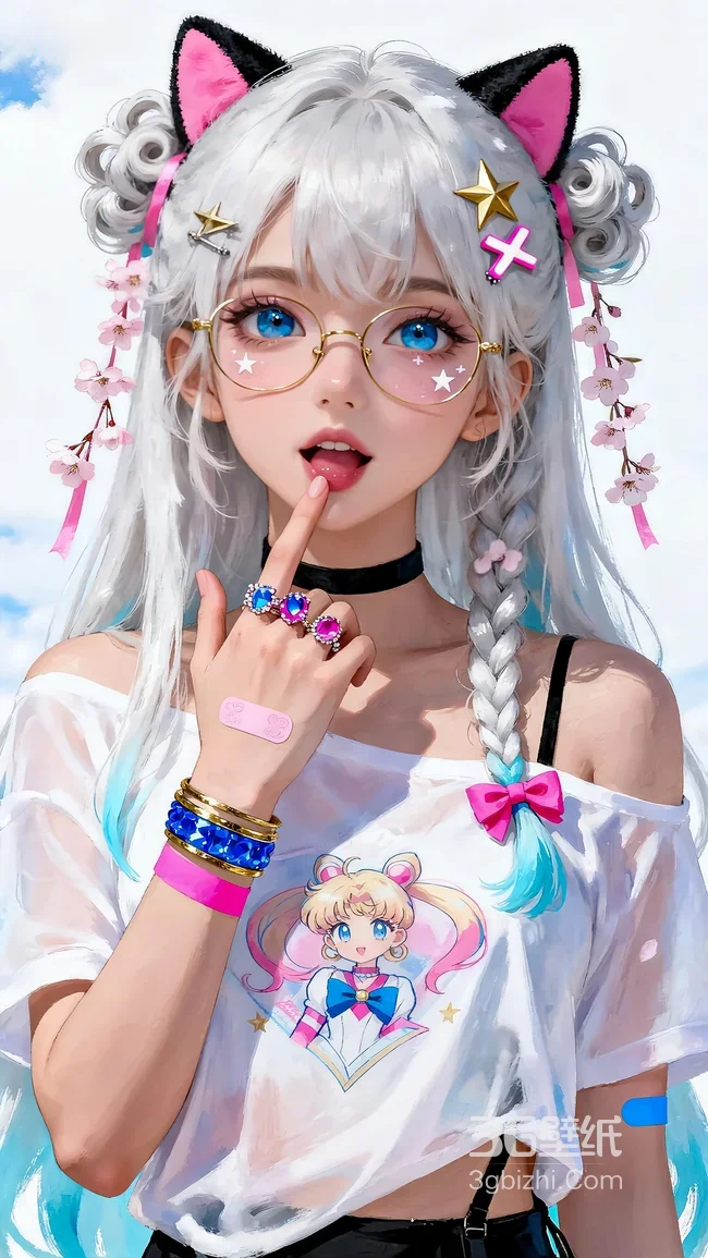 二次元梦幻猫耳美少女·樱花饰 美少女战士元素手机壁纸1