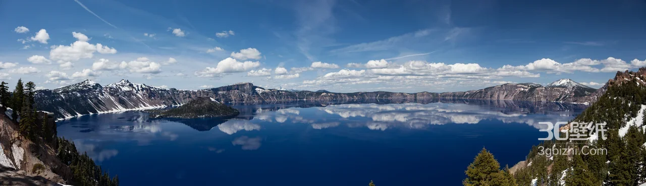 火山口湖·雪山云影唯美写实 自然风景桌面背景1
