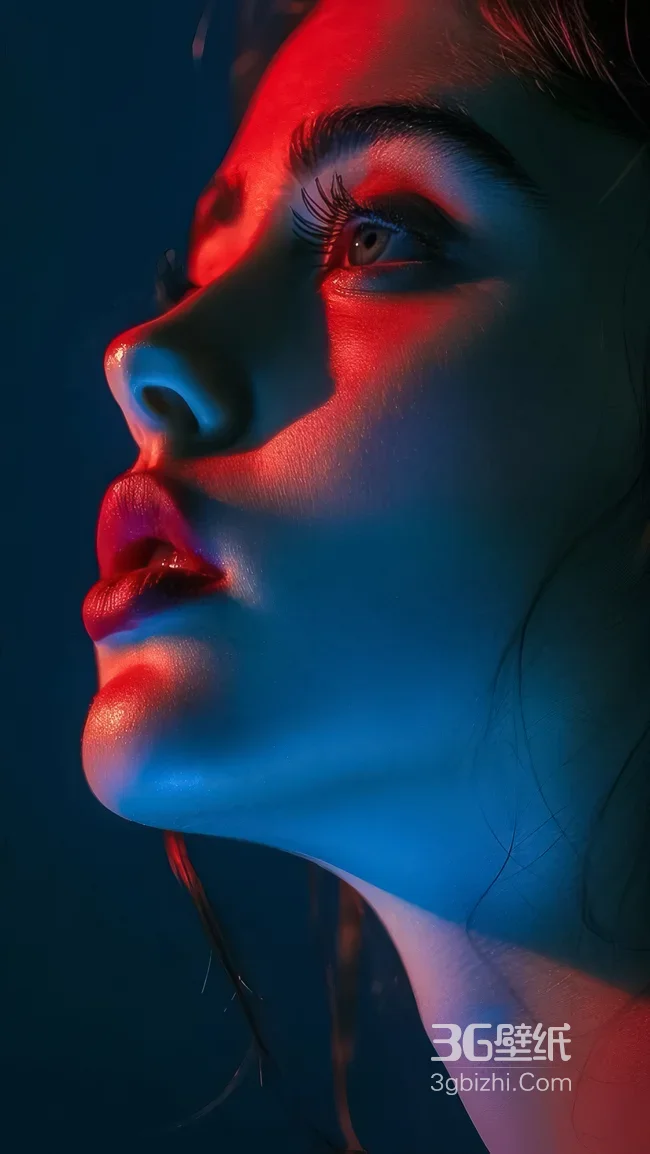 红蓝霓虹光影艺术女性特写 高质感个性手机壁纸1