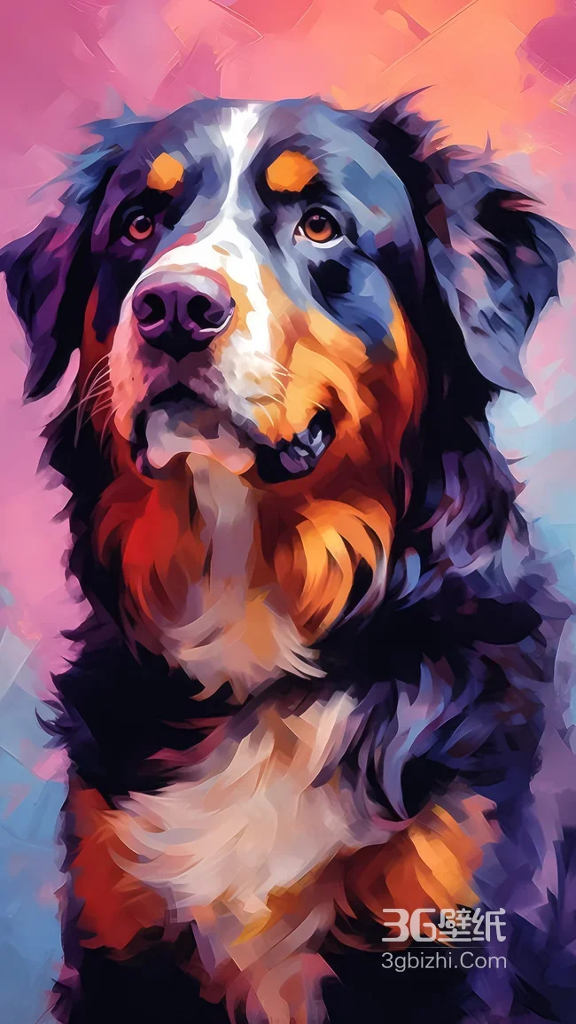 伯恩山犬·炫彩油画风 艺术感手机壁纸推荐1