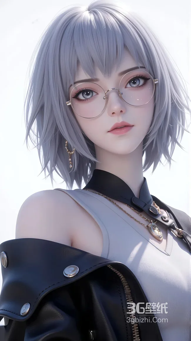 银发短发少女·白老板“白月魁”·写实3D风格·原创CG 高质感手机桌面1