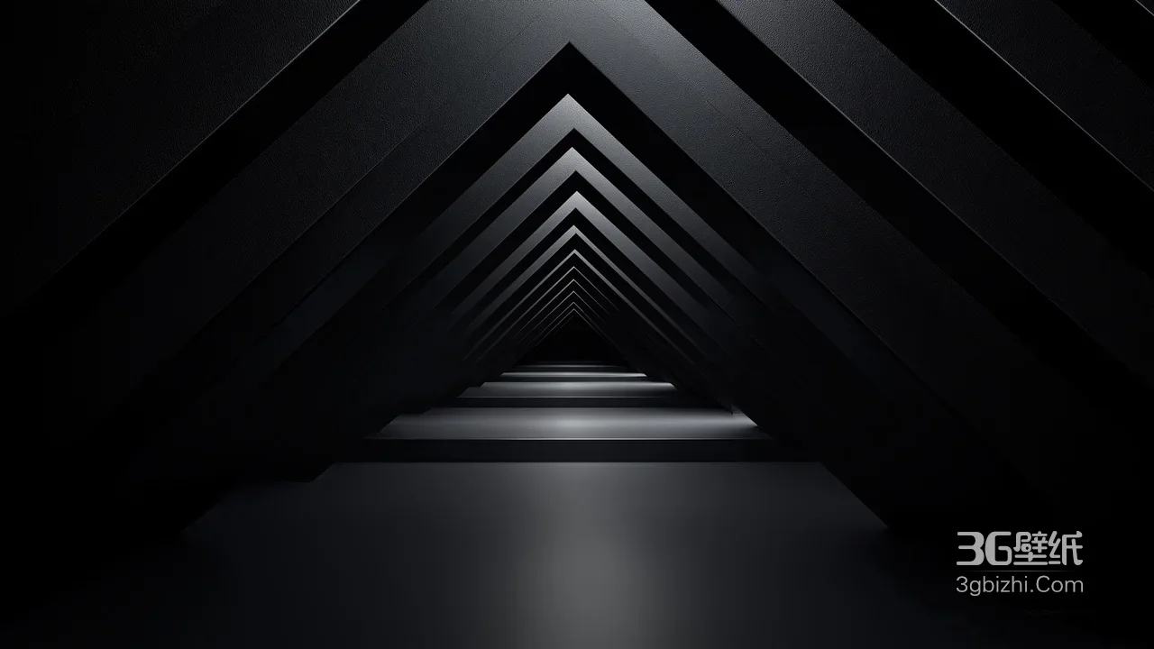 暗黑极简几何隧道·深邃空间 暗黑系抽象电脑桌面背景1