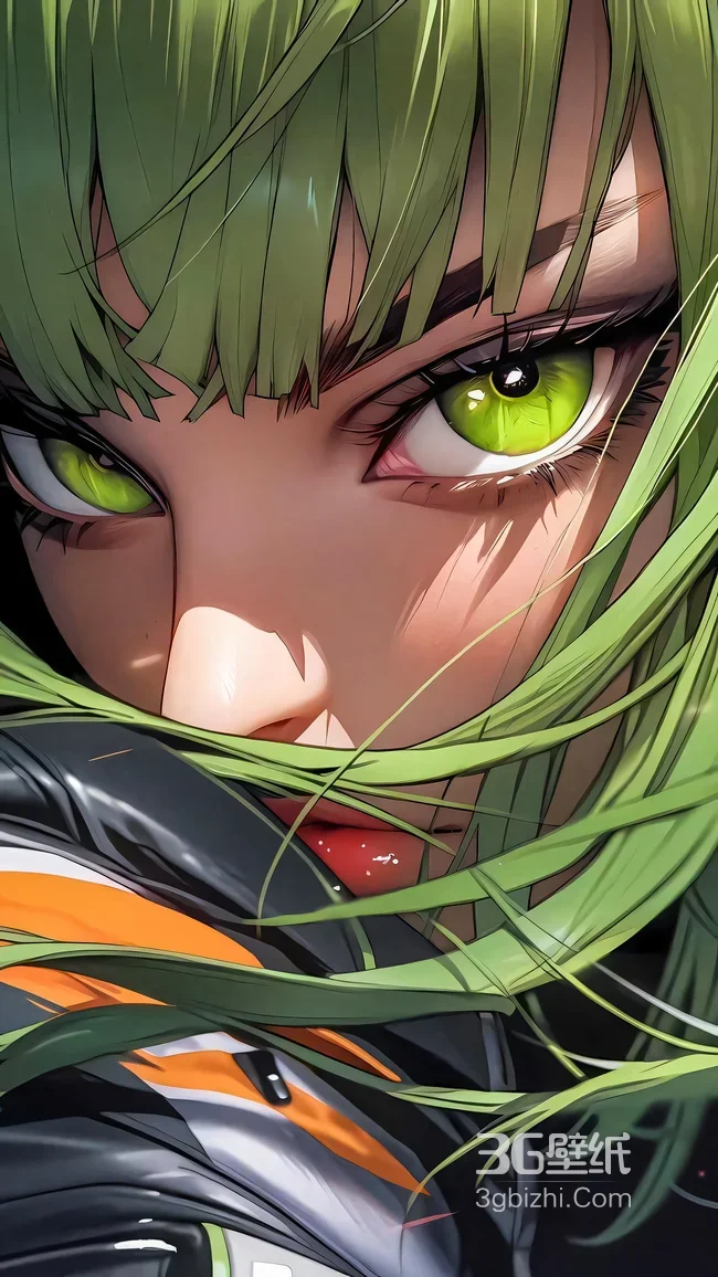 绿发绿眼动漫少女·二次元插画风·原创高质感手机壁纸1