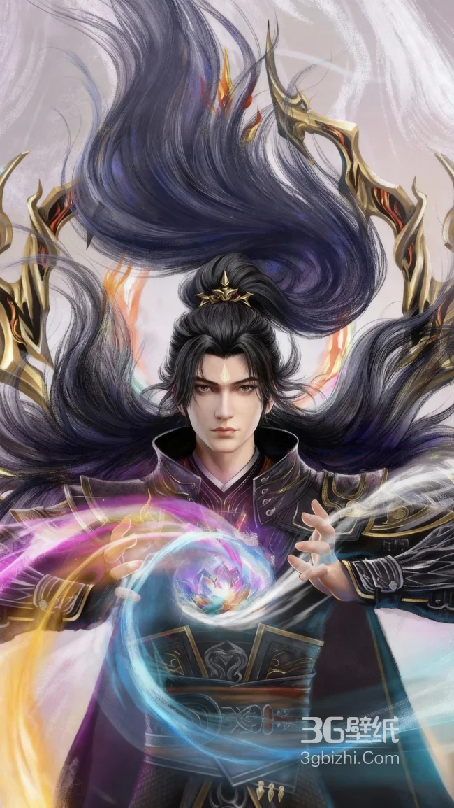斗破苍穹肖炎·灵力光球汇聚 黑金战甲长发火焰 国风玄幻壁纸1