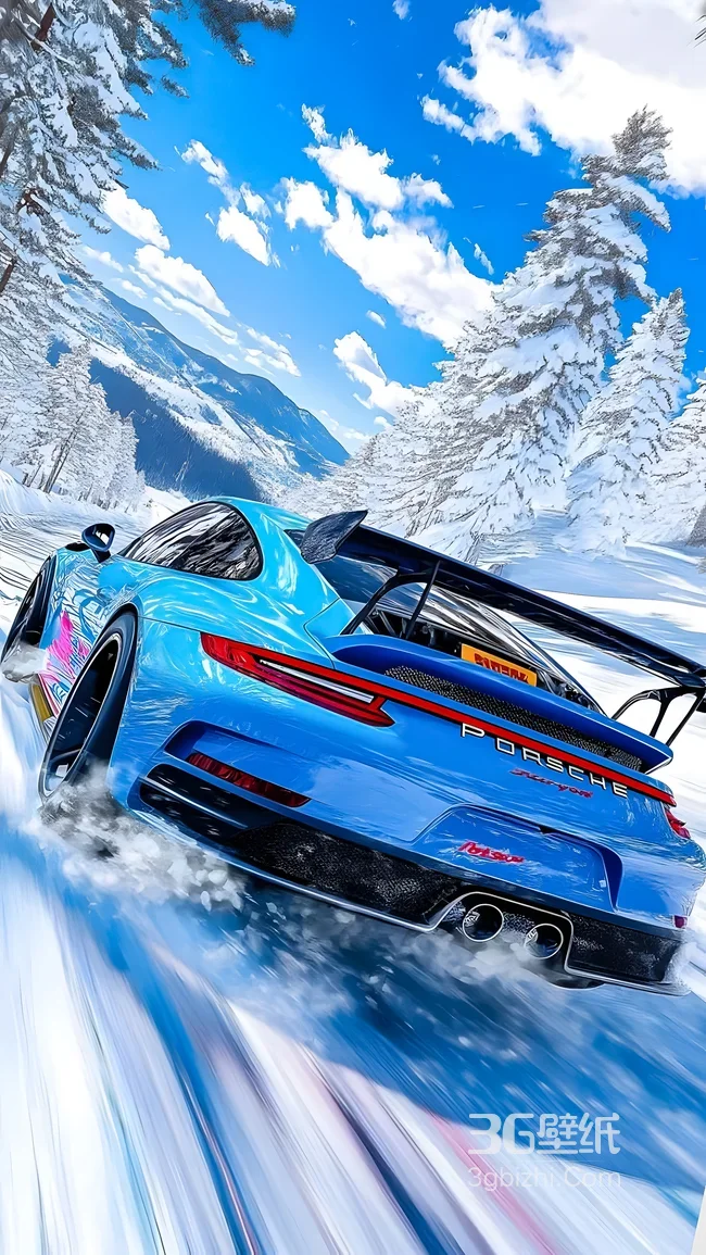 蓝色跑车雪地疾驰·二次元动感风 高清新品手机壁纸1