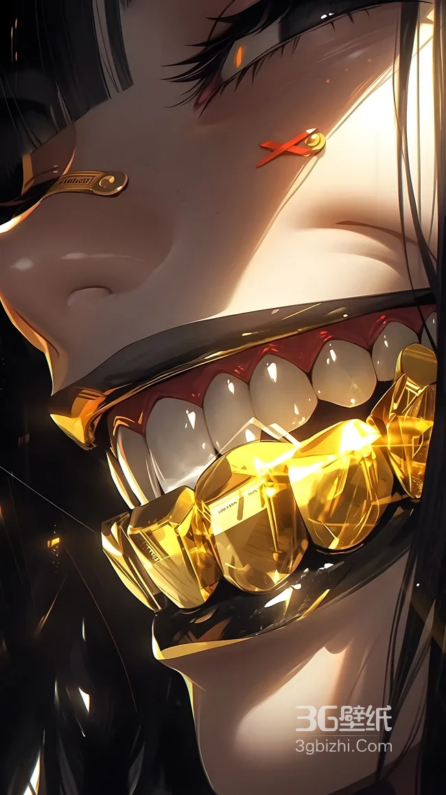 二次元人物·金色牙饰暗黑奢华风 二次元手机壁纸1