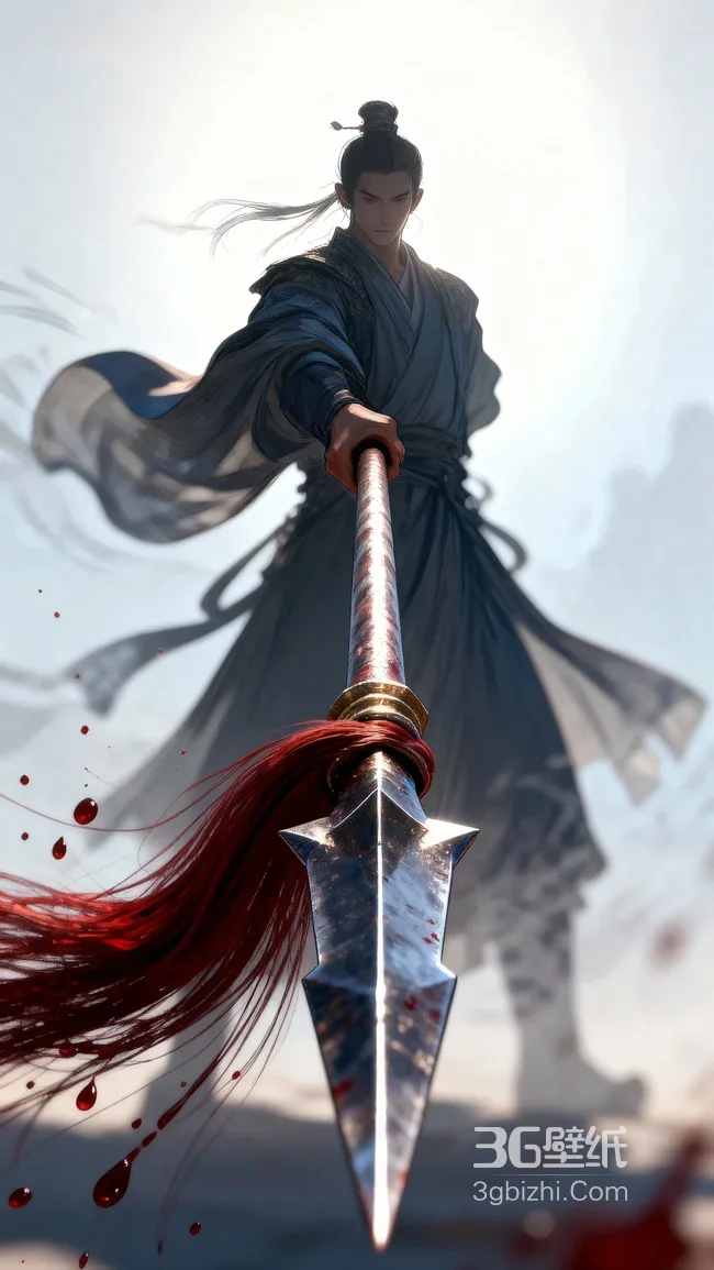 古风侠客·血染银矛 国风武侠热血手机壁纸1
