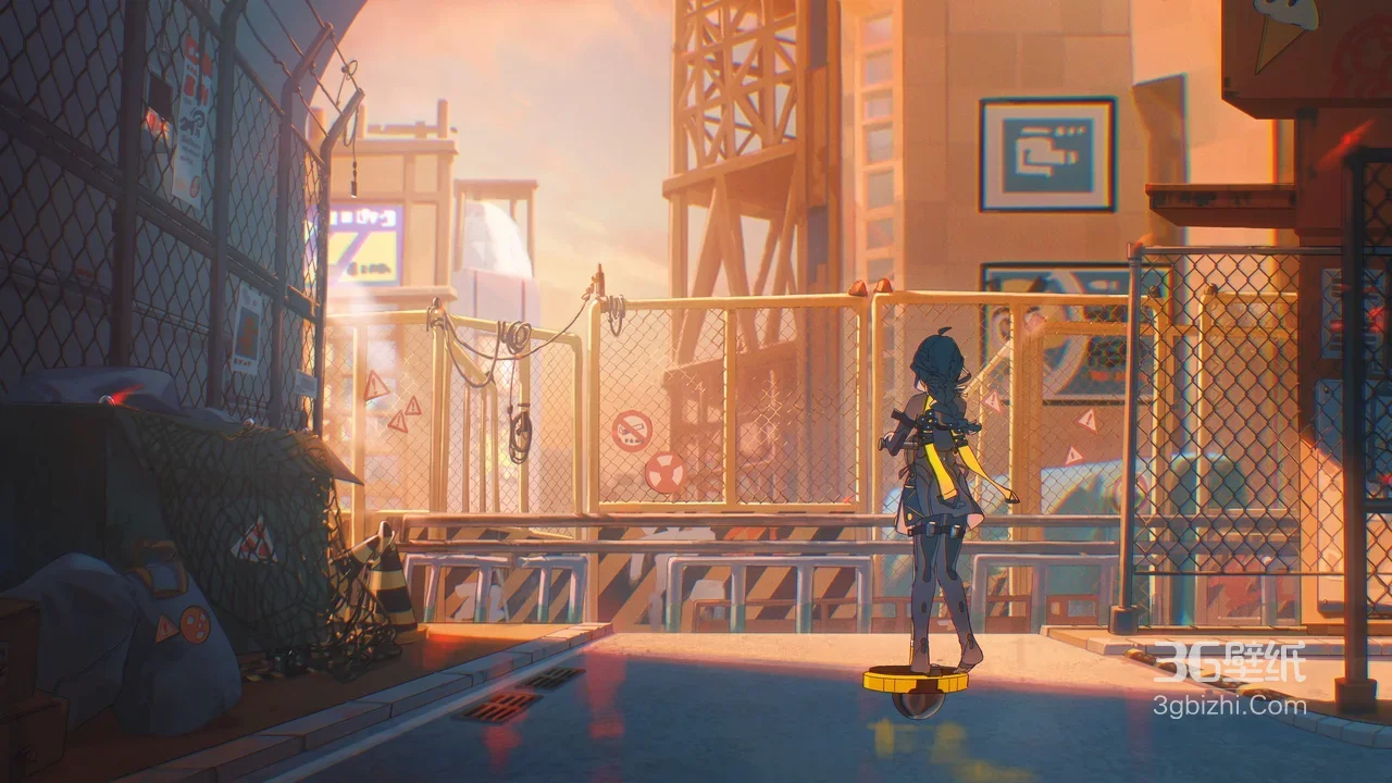 安比·德玛拉·悬浮板少女 二次元赛博朋克黄昏工业废墟 高清场景1