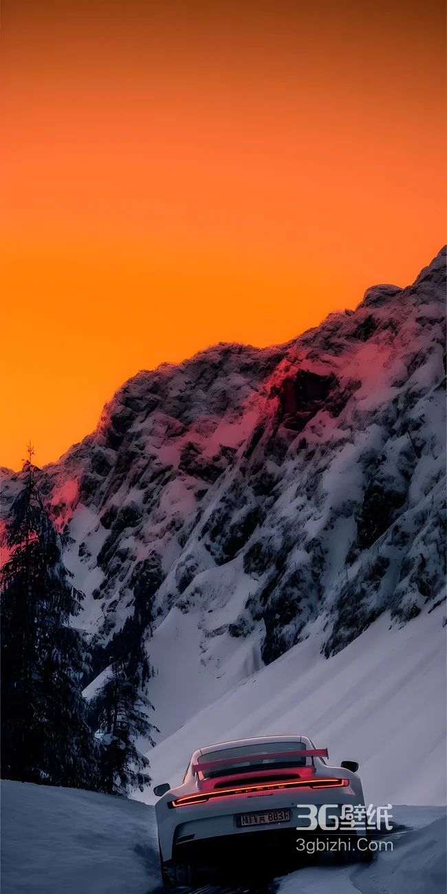 雪山公路跑车·唯美写实风 冬季驾驶氛围感手机壁纸