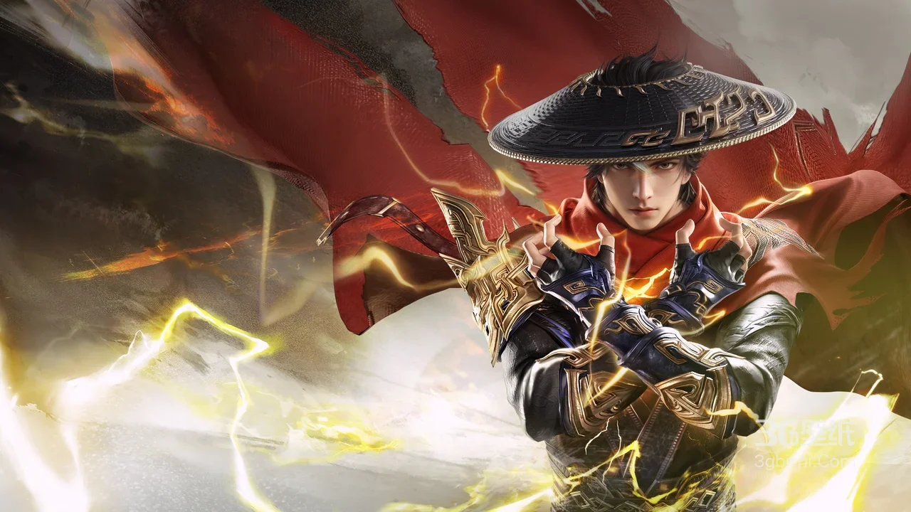 《永劫无间》游戏英雄“万钧”·雷电缠身铠甲斗笠红袍（热血武侠风）1