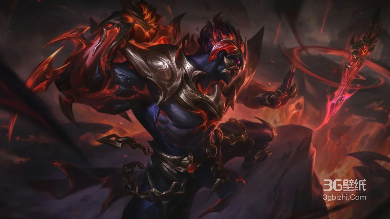 英雄联盟 德莱厄斯·烈焰魔铠 暗黑火焰风宽屏壁纸精选1