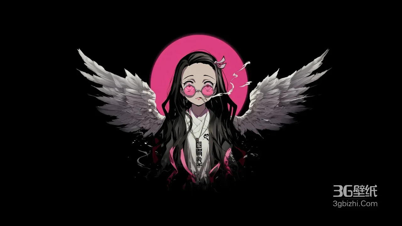 祢豆子·血瞳羽翼 暗黑系鬼灭之刃水墨插画 高清水墨风1