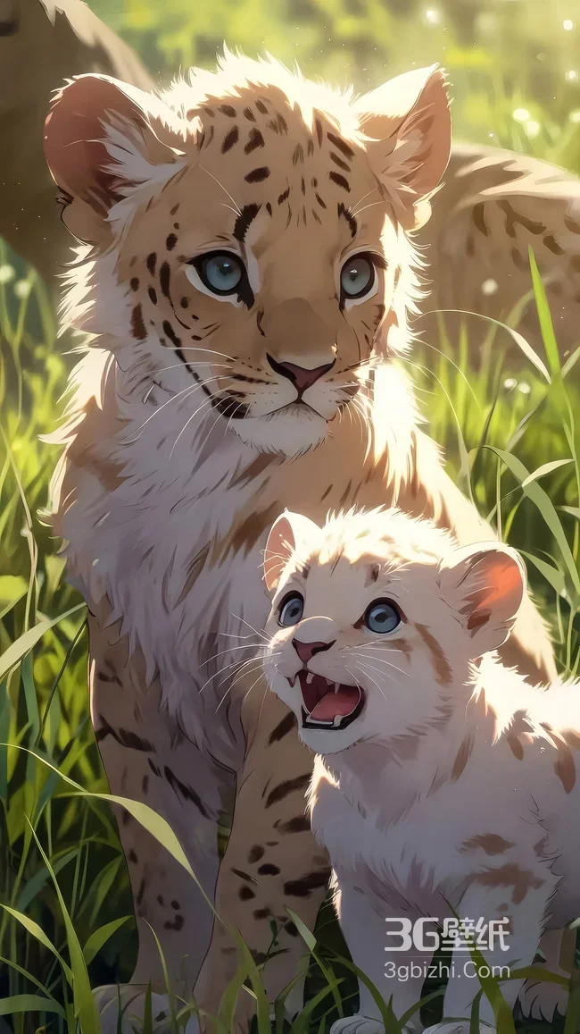 二次元唯美萌宠豹崽母子插画 治愈系手机壁纸精选1