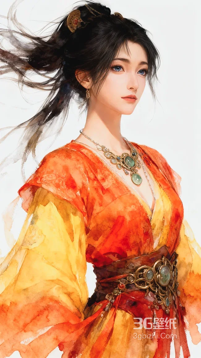 慕沛灵·红衣黄袖 国风水彩风 武侠冒险感手机壁纸1