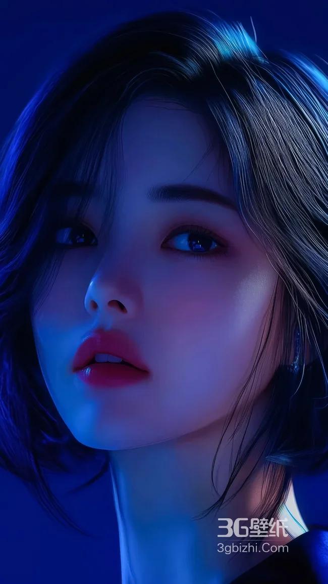 蓝调光影少女·深邃眼眸写实唯美肖像·高清氛围壁纸