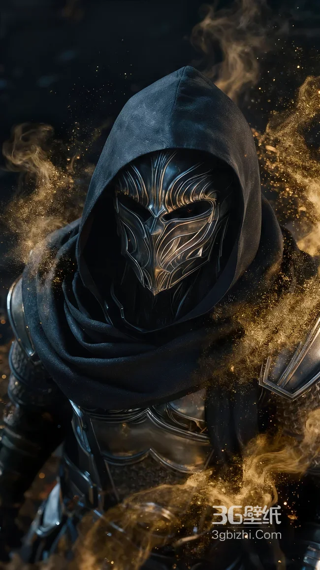 兜帽面具·韩立噬金虫战甲·金色能量环绕 暗黑哥特风魔幻角色1