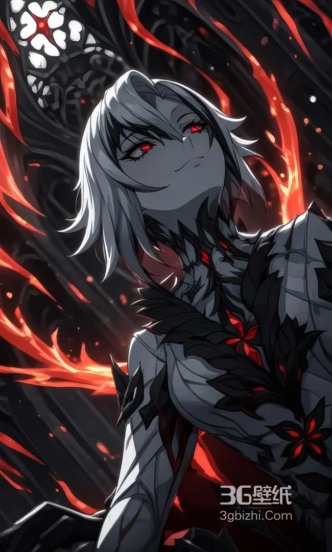 白发红眼少女·暗红火焰环绕 暗黑二次元哥特风高清插画1