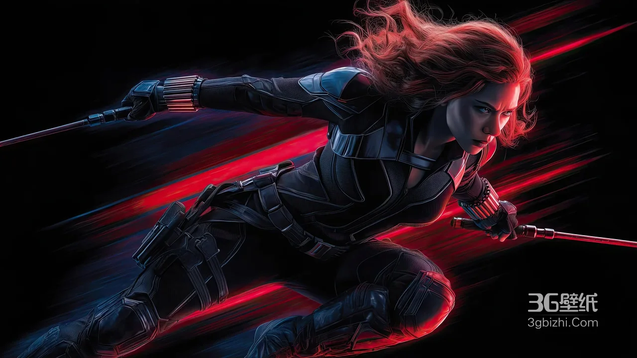 黑寡妇（娜塔莎）·双棍出击 暗黑漫威影视电脑壁纸1