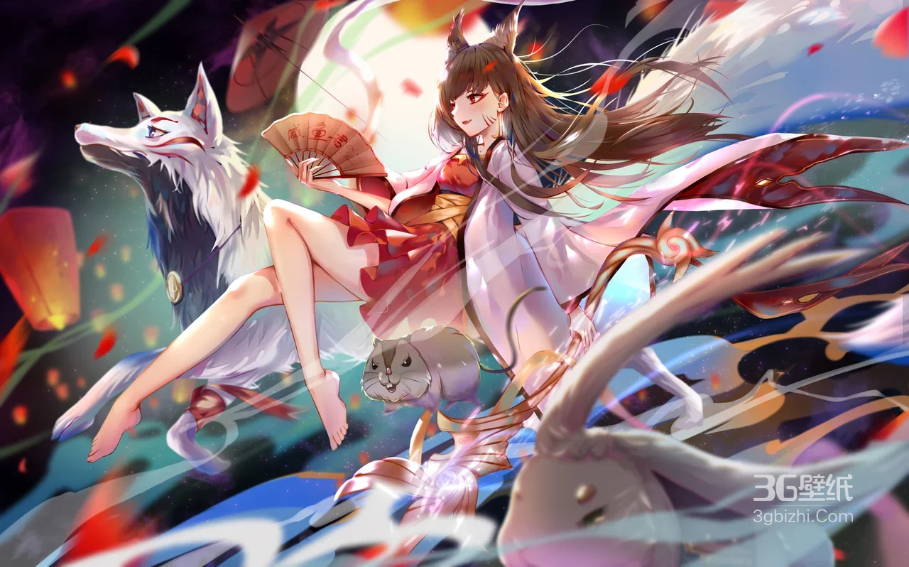 狐耳少女·持扇御灵 国风奇幻唯美电脑壁纸1