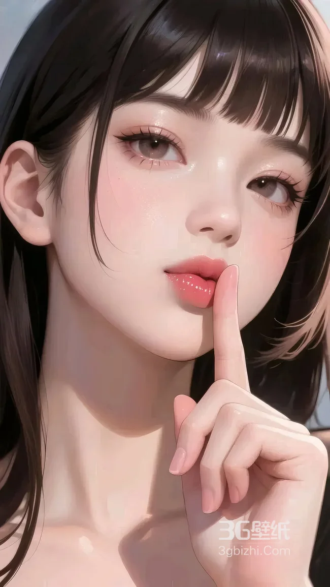 齐刘海长发少女·手指抵唇写实唯美风高清头像1