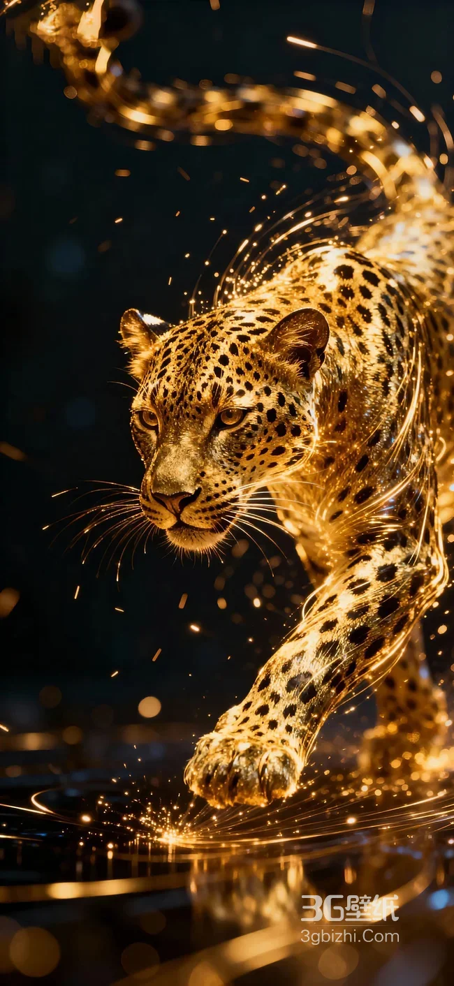 鎏金猎豹·流光跃动 金色粒子特效动态光影1