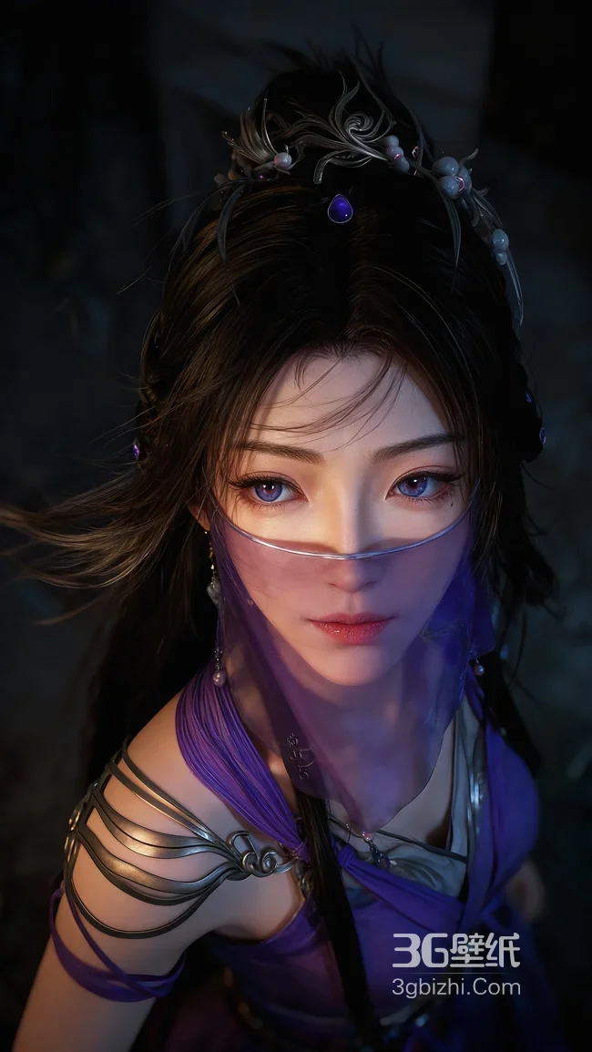 紫眸女子·紫灵仙子·轻纱遮面国风意境高清唯美1