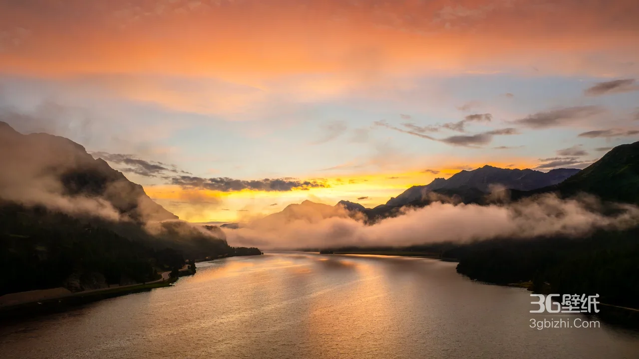 湖山云海映霞光·唯美写实山水风光高清风景1