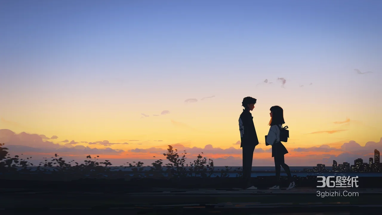 黄昏下的少年少女·唯美意境·城市天际线高清风景1
