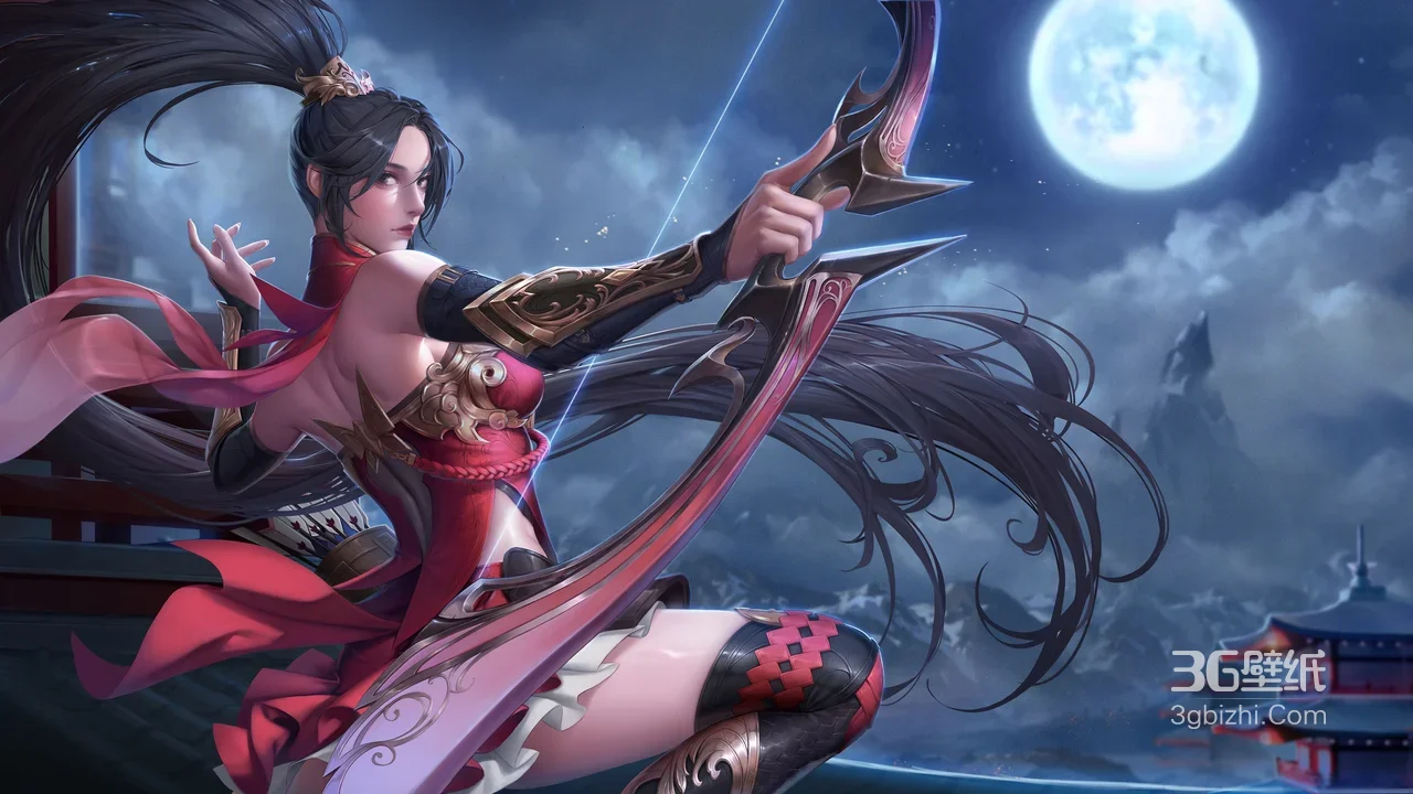 古风红衣弓手·国风唯美 仙侠游戏角色 宽屏车机壁纸1