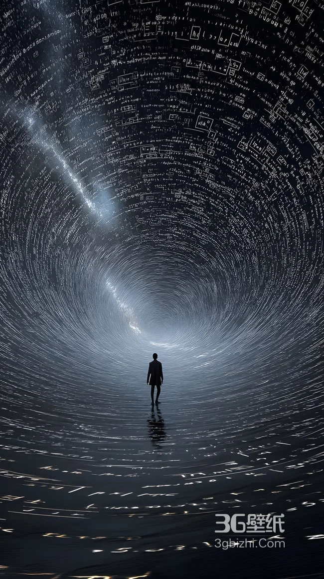 剪影人物·代码漩涡科幻隧道 神秘科技感手机壁纸精选1