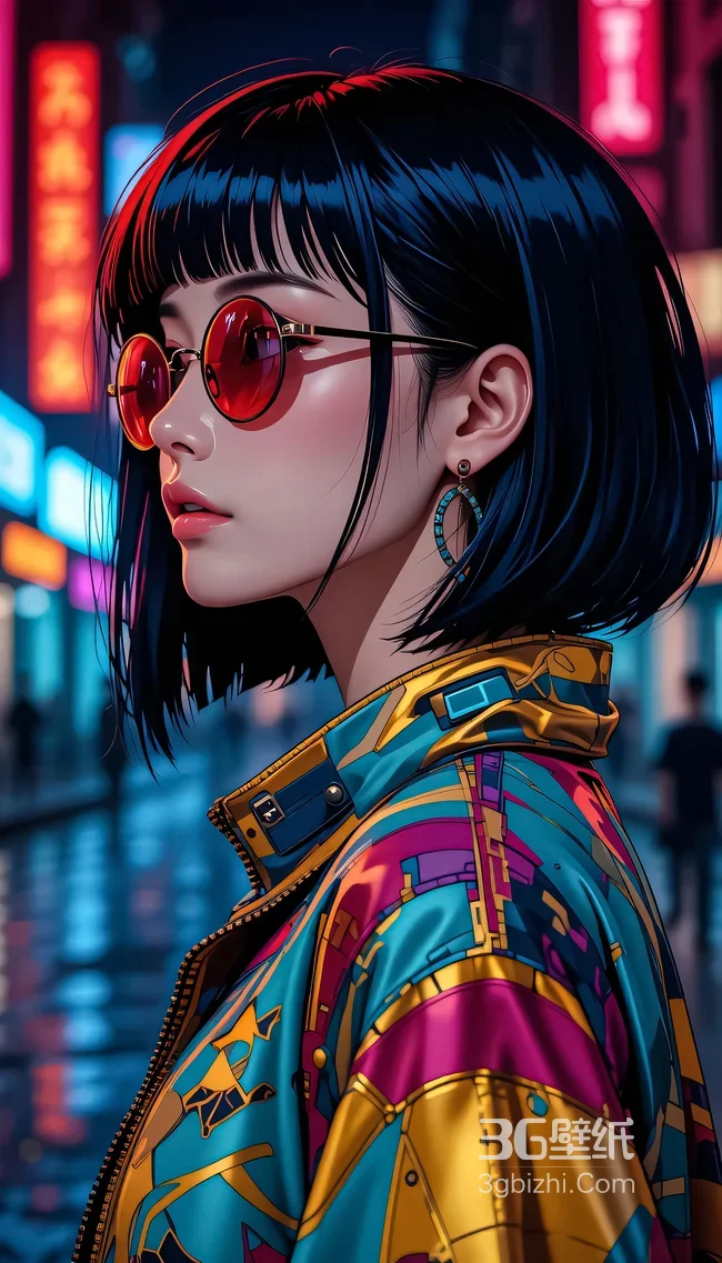 赛博朋克短发少女·霓虹都市潮流穿搭 赛博朋克风手机壁纸1