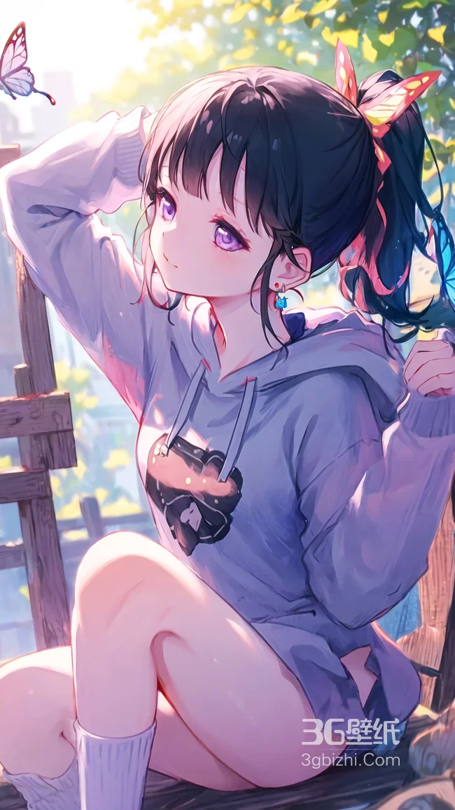 二次元美少女·紫眸蝴蝶发饰 唯美二次元风手机壁纸推荐1