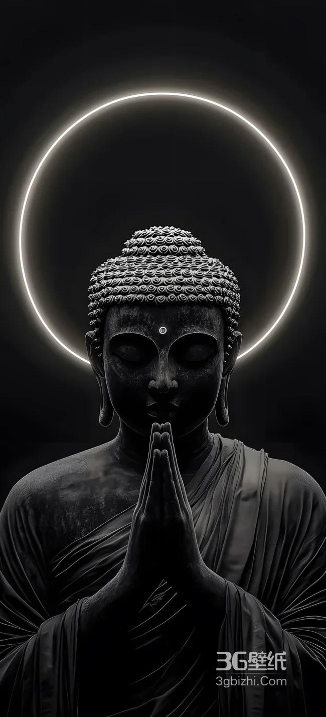 释迦牟尼佛·合十禅定 暗黑极简风高级感手机壁纸1