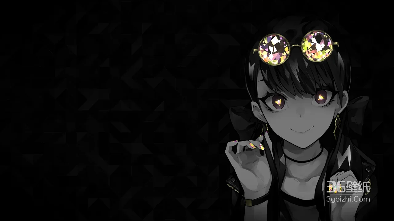 二次元暗黑风少女·炫彩眼镜美甲 高人气电脑壁纸1