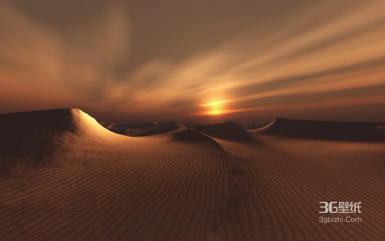 沙漠沙丘·黄昏日落写实风 沙漠黄昏意境电脑壁纸1