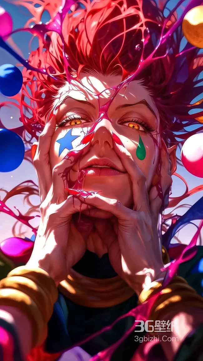 小丑风奇幻人物·红发流体迸发 艺术风手机壁纸热款1