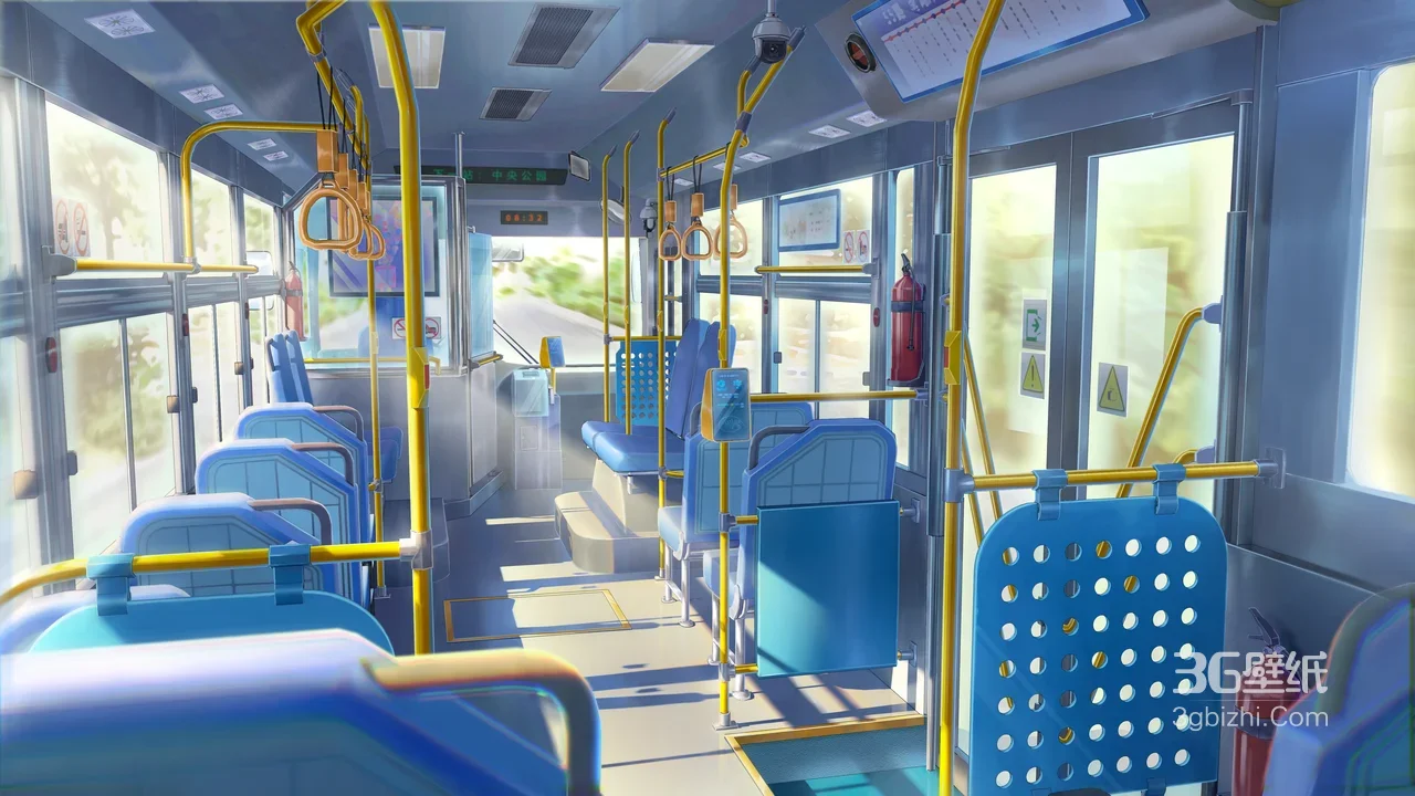 公交车内部·二次元清新风 国漫公交场景宽屏电脑壁纸1