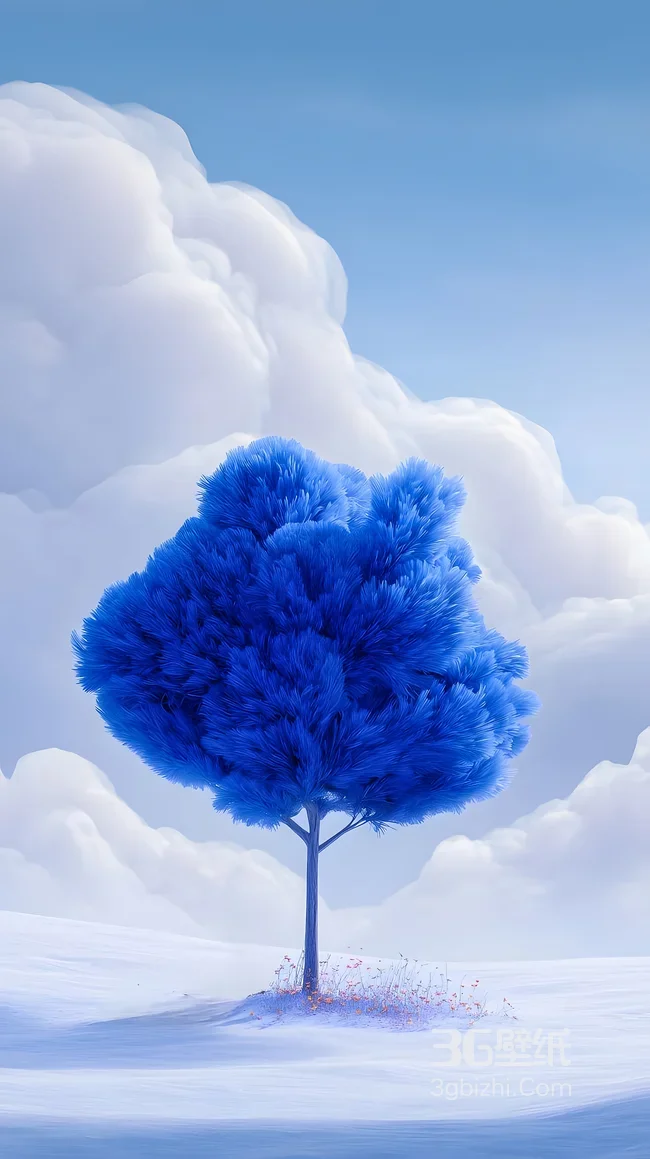 蓝色绒感树·梦幻唯美风 童话天空场景治愈手机壁纸1