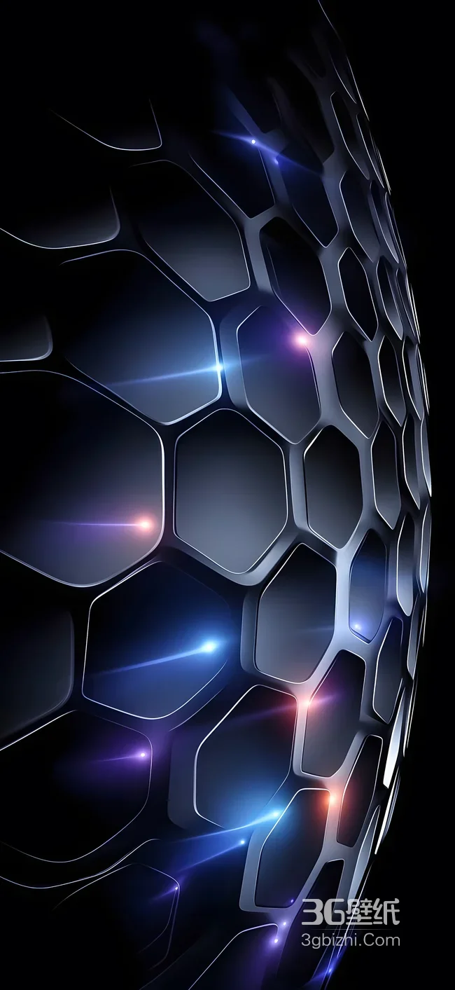 蜂窝状科技纹理·赛博光效 超现实科幻手机壁纸1