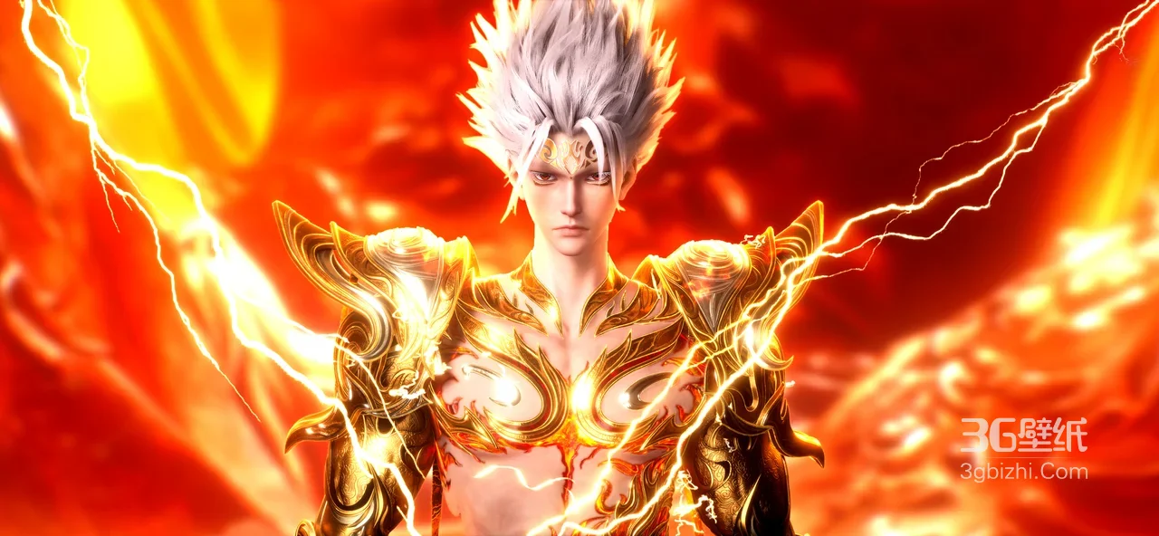 《沧元图》·孟川神尊像·雷神普化天尊·金色铠甲闪电环绕 国漫武庚纪热血壁纸1